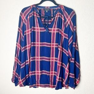 Lucky brand plaid loose fit long sleeve top